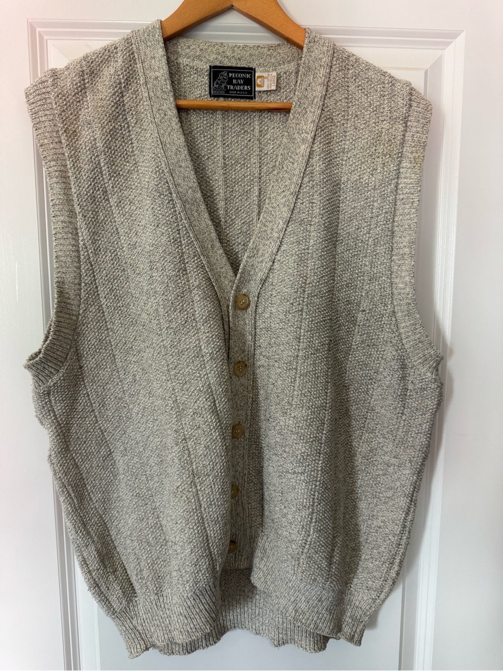 VINTAGE Peconic Bay Traders knit sweater vest gray large button down cotton GIFT